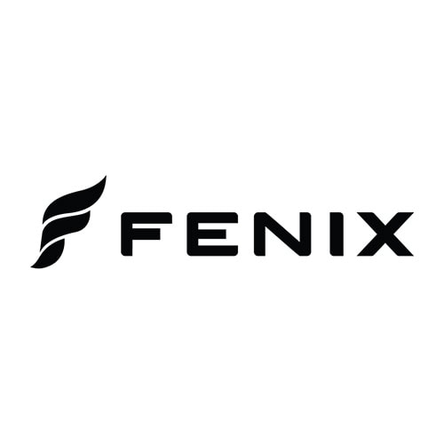 Fenix-Logo mit stilisiertem Flammen-Symbol und schwarzer Schrift.